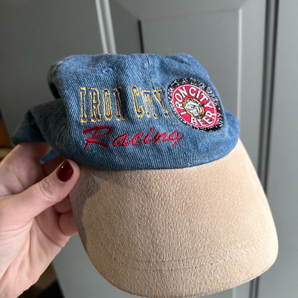 Iron City Racing embroidered Iron City Beer Blue denim and Tan Hat baseball cap
